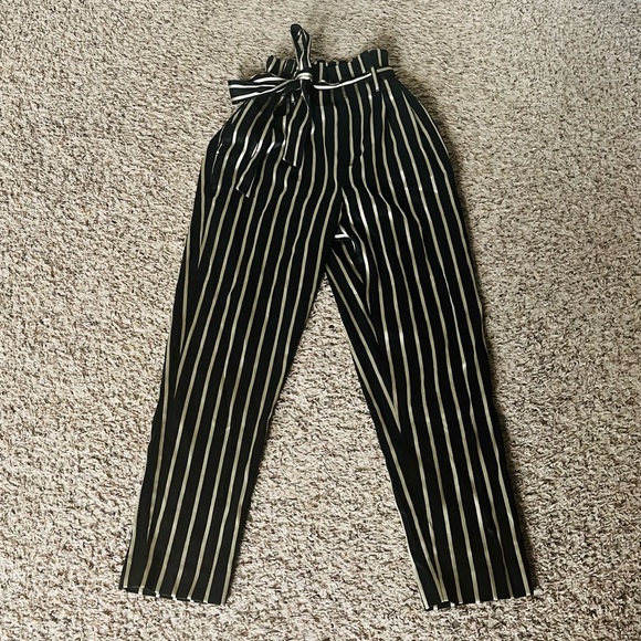 H&M Black and Gold high waisted trousers with tie - Picture 1 of 1